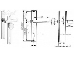 Klika a knoflík se štíty dveř. 804/72mm/klíč