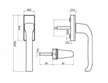 Klika okenní hliníková 7/35 BRONZ F4