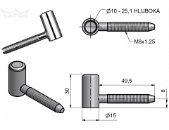 Závěs dveřní 60/10 VD M8 Ni SATEN 96068D00