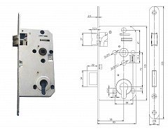 Zámek zadlabací, FAB D2155 PP-FR P-L 72/55/80,čelo 20mm protipožární FABDOS