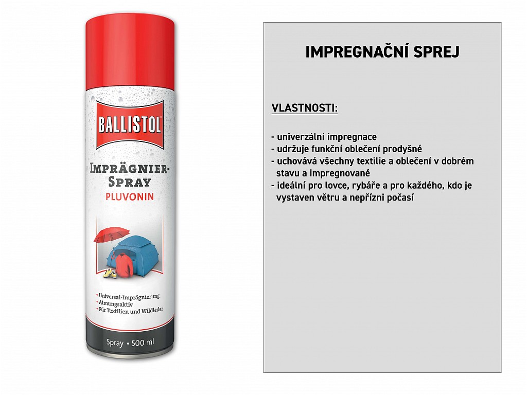 Impregnační sprej PLUVONIN 500 ml, BALLISTOL 25018 (25010)
