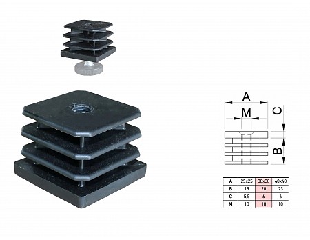 Ucpávka plastová regulovatelná černá 25x25mm M10