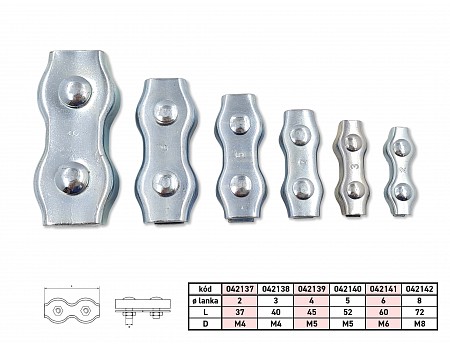 Lanová svorka DUPLEX lanko 3mm BZn M4