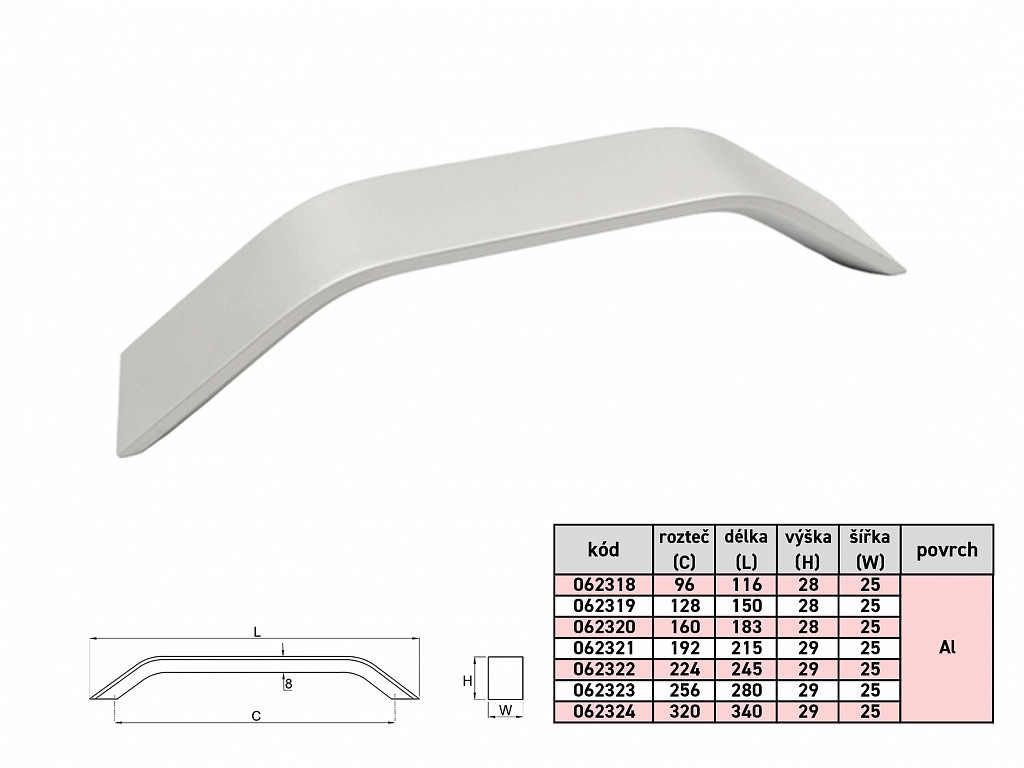 ZORA 128/141mm úchytka Al