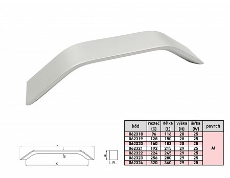 ZORA 160/173mm úchytka Al