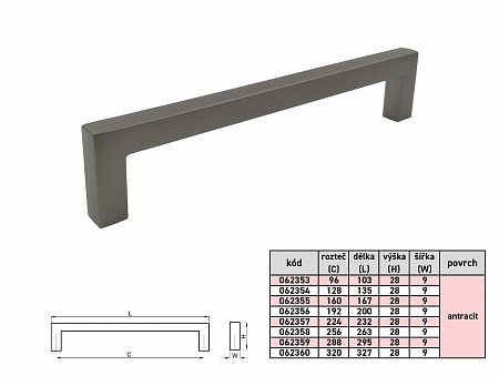 VESNA 224mm 9x9 ANTRACIT