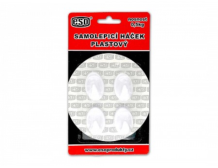 Samolepící háček bílý 24x35mm plast (bli.4ks), ESO