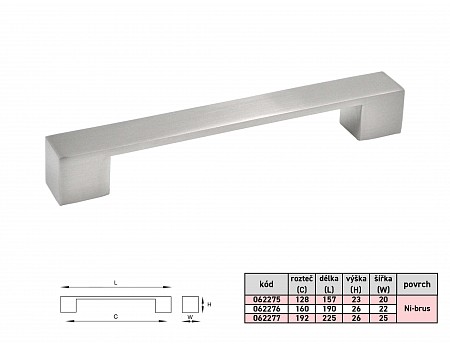 NIKOL  128/158 úchytka Ni-broušený š.20, v.22,tl.3