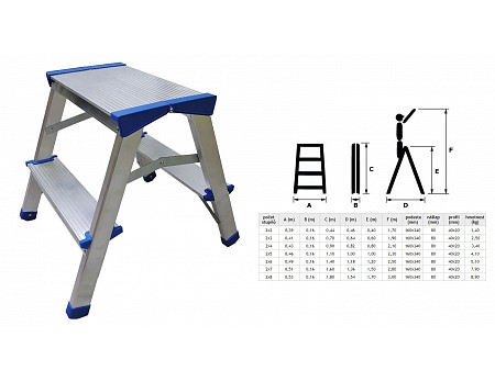 Schůdky oboustranné Al 2x2, nosnost 150 kg  "AKČNÍ CENA BEZ SLEVY"