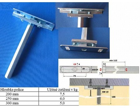 Nosič polic - trn délka 110mm, průměr 10mm šestihran  BZn