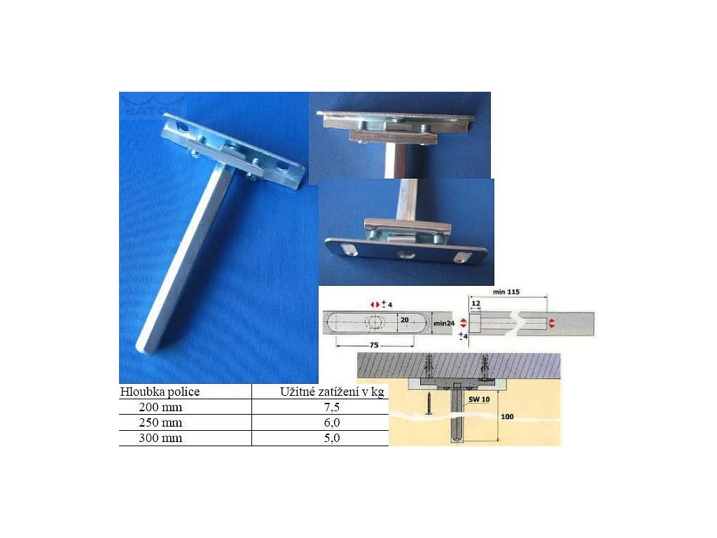 Nosič polic - trn délka 110mm, průměr 10mm šestihran  BZn