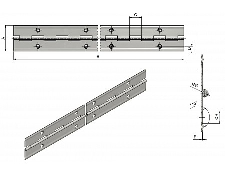 Závěs tyčový (pianový) PMS 40x0,6x910/70 s prolisem č.72073804