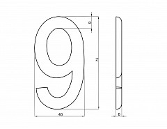 Číslice "9" na dveře NZ 75mm Bronz
