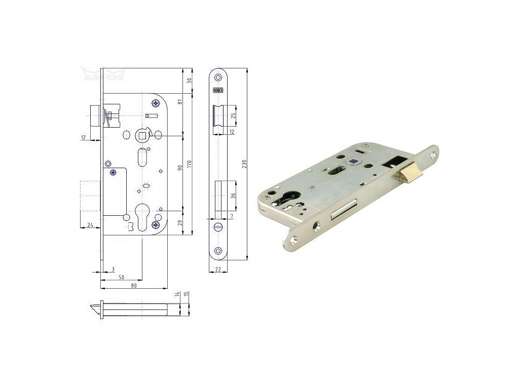 Zámek vložkový bezpečnostní K113 BZn P-L 90/80