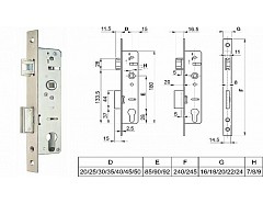 Zámek EURO-S Fab 90/20/22/8 střelka hl.35 bez PP