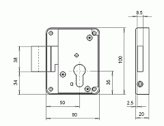 Zámek TITAN 820 "P" hl.80/50 přídavný zámek se závorou (vrchní)