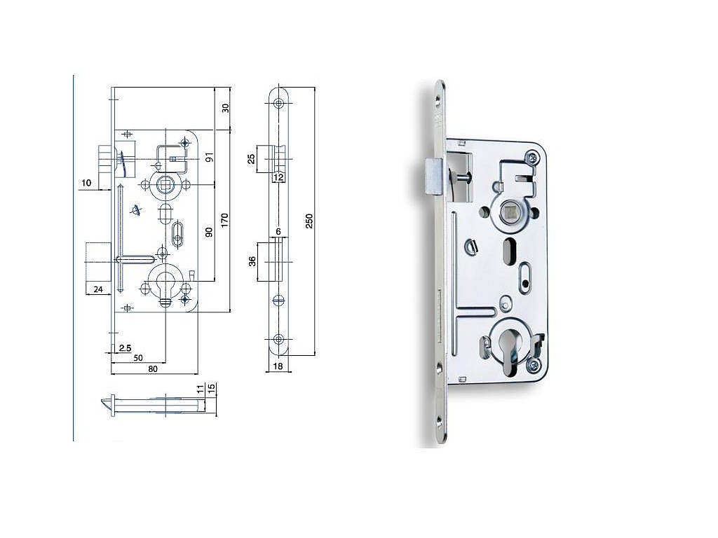 Zámek 24027C PP P-L BZN 25KS (čelo 18) PROTIPOŽÁRNÍ