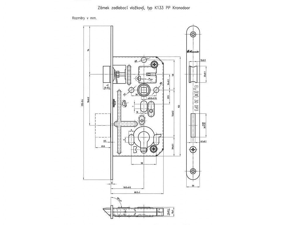 K133 ZAMEK P-L PP s čelem 235mm  BZN  MASONITE