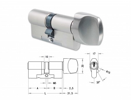 Vložka EVVA G330 27+36K Ni+ knoflík FK Ni 5kl